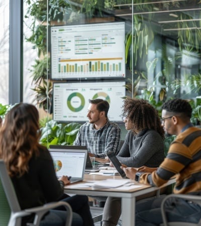 Workplace meeting to discuss ROI of AI